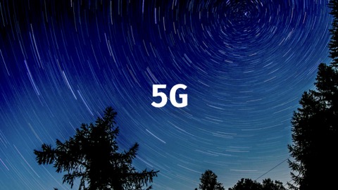5G text with stars whirling around it